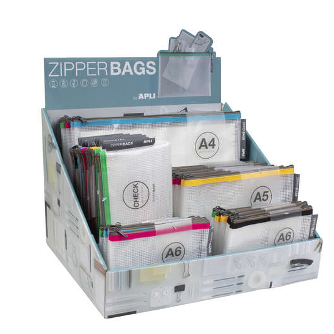 Apli Expositor de Zipper Bags - 80 Unidades en 4 Medidas Surtidas - 5 Colores Resistentes - Goma Eva Transparente de Alta Calidad 1