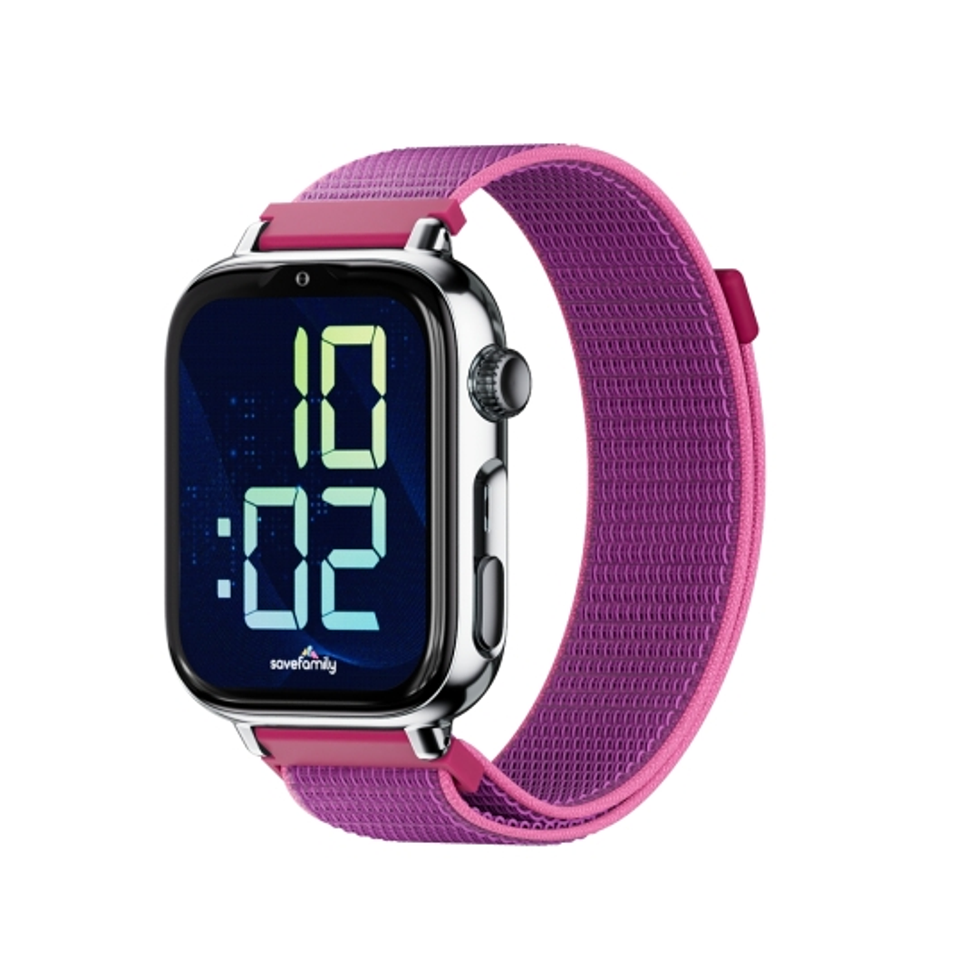 Savefamily Reloj Inteligente Infantil SaveWatch Plus 2 - Pantalla Amoled - Carcasa Plateada - Correa Tela Frambuesa 1