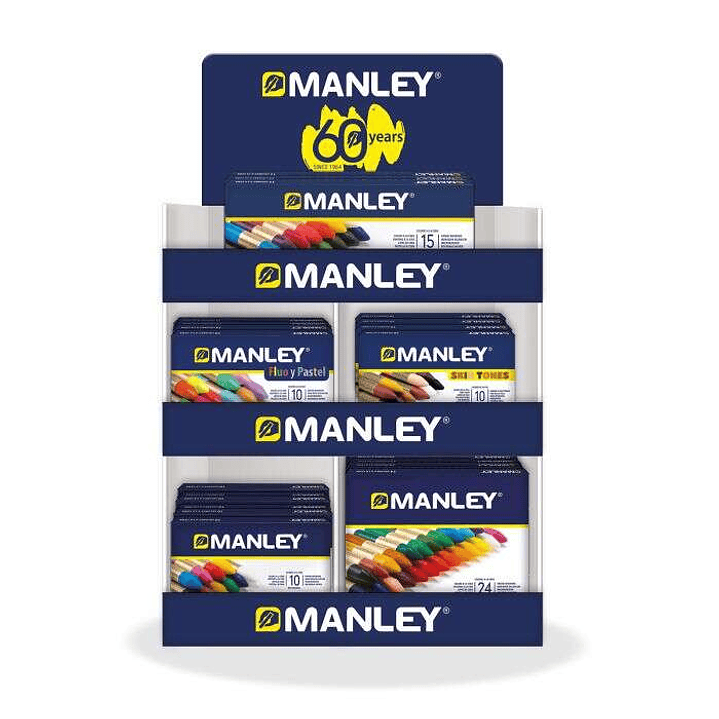Manley Expositor de 40 Packs Surtidos de Ceras Blandas - Trazo Suave - Gran Variedad de Tecnicas y Aplicaciones - Fabricacion Artesanal - Colores Surt 1