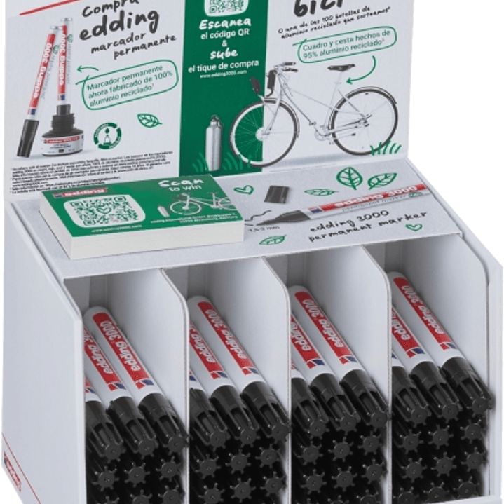 Edding 3000 Expositor con 48 Rotuladores Permanentes - Punta Redonda de 1.5mm - Trazo entre 1.5 y 3mm - Recargable - Secado Rapido - Color Negro 1