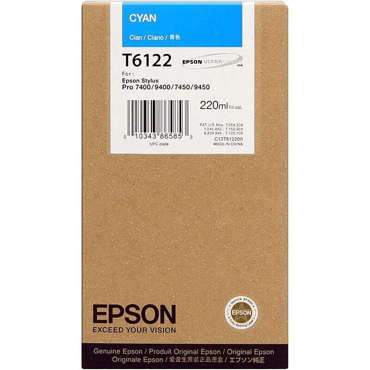 Epson T6122 Cyan Cartucho de Tinta Original - C13T612200 1