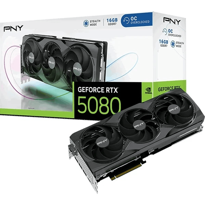 PNY GeForce RTX 5080 Tarjeta Grafica 16GB GDDR7 Overclocked Triple Fan Reflex 2 AI NVIDIA DLSS4 1