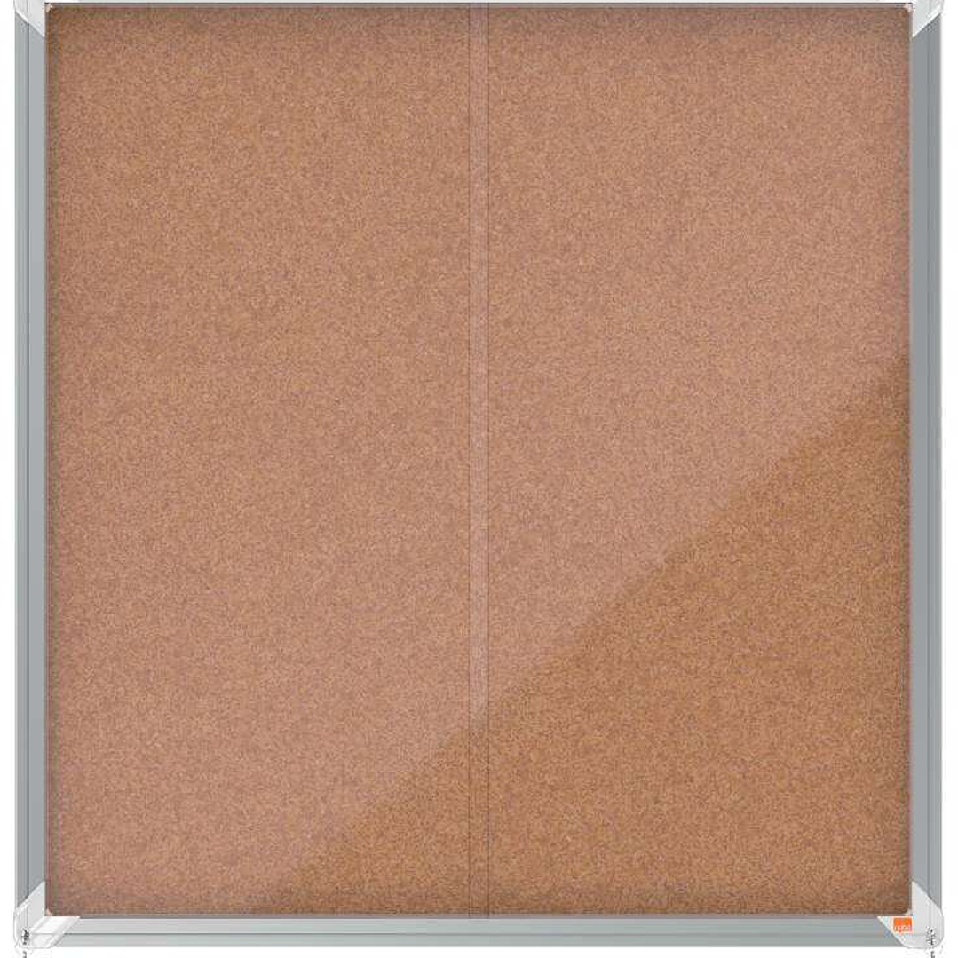 Nobo Vitrina Interior para 12 Hojas A4 con Superficie de Corcho y Puerta Deslizante - 997x972x54mm - Tablero de Corcho, Cristal de Seguridad, Marco de 1