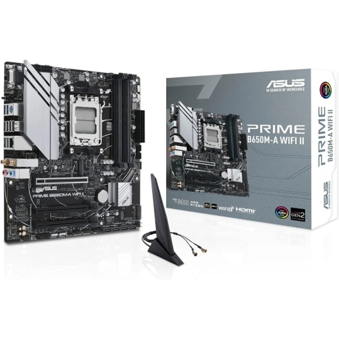 Asus Prime B650M-A WIFI II Placa Base AM5 Wi-Fi 6, M.2 PCIe 5.0, Realtek 2.5Gb Ethernet, Puertos USB 3.2 Gen 2, USB 3.2 Gen 1 Type-C® Frontal 1