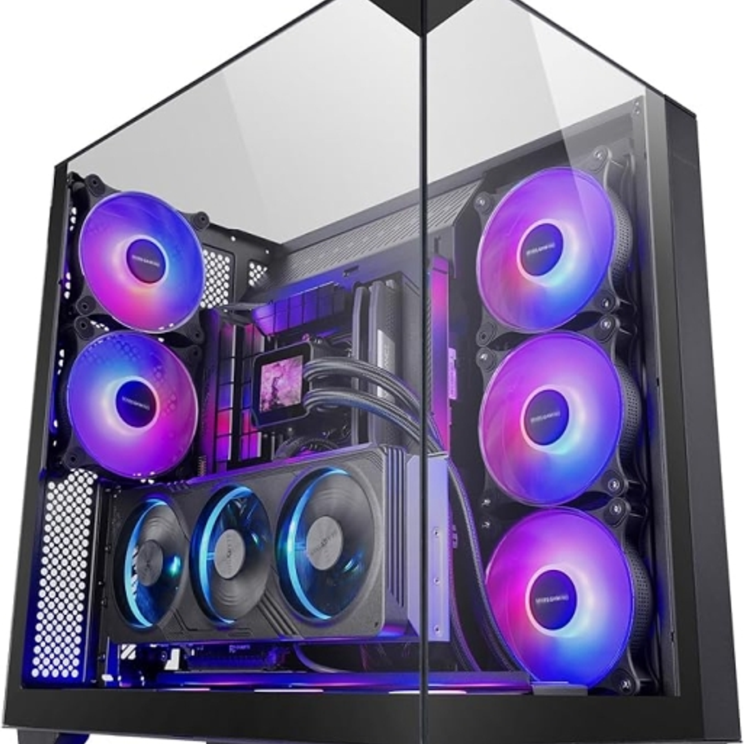 Mars Gaming MC-3GF Caja Torre ATX - 2 Ventiladores ARGB Traseros Preinstalados - Triple Cristal Templado - Montaje Vertical para Tarjetas Graficas - S 1