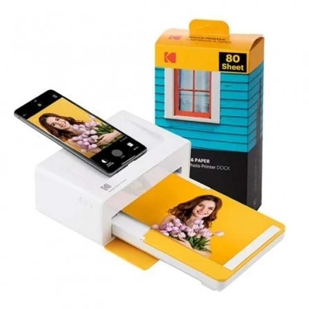 Kodak Dock Plus Pack de Impresora Fotografica Portatil Bluetooth + 80 Hojas de Papel Fotografico 10x15cm - Formato de Impresion 10x15cm - Alimentacion 1