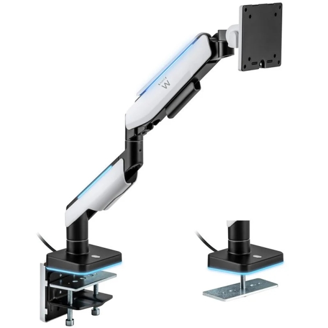 Ewent Soporte de Mesa RGB para Monitor/TV - Giratorio e Inclinable - Iluminacion RGB - Acero y Aluminio - Compatible Vesa - Carga Maxima 20Kg - Brazo  1