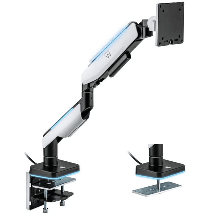 Ewent Soporte de Mesa RGB para Monitor/TV - Giratorio e Inclinable - Iluminacion RGB - Acero y Aluminio - Compatible Vesa - Carga Maxima 20Kg - Brazo  1