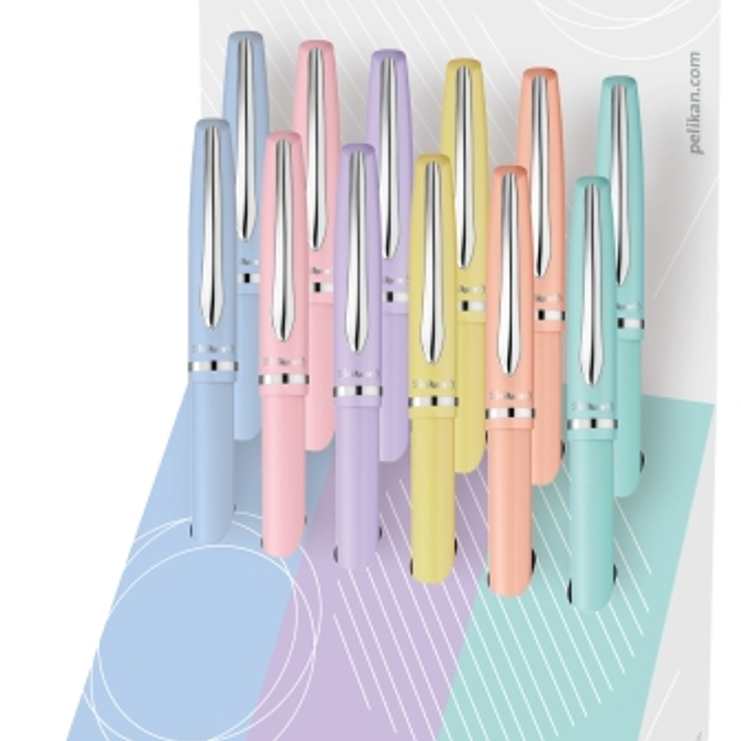 Pelikan Jazz Pastel Expositor con 12 Boligrafos con Mecanismo de Giro - Punta Mediana - Cuerpo Lacado - Recargable - Color Pastel Surtidos 1