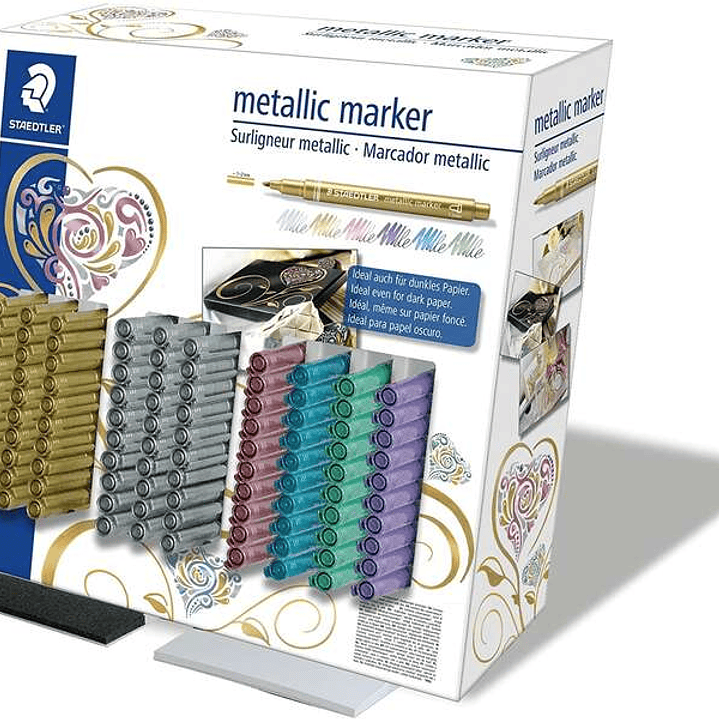Staedtler Metallic Pen Expositor de 100 Marcadores - Trazo 1.2mm - Tinta Base de Agua - Colores Surtidos 1