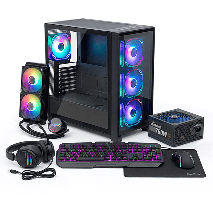 Coolbox COO-PACK-GMNG Pack Gaming Caja GE2000 + Refrigeración Liquida Infinite Liquid240 ARGB + Fuente CoolPower 750W + Kit Gaming XWing-2ares Jack 3. 1