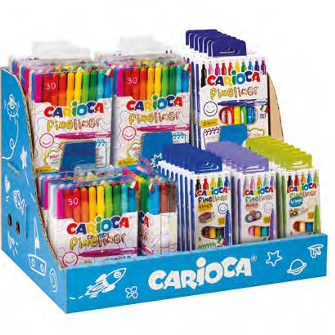Carioca Fineliner Expositor con 50 Packs Surtidos de Rotuladores Fineliner - Punta Blanca de Acetal 0.5mm - Colores Surtidos 1