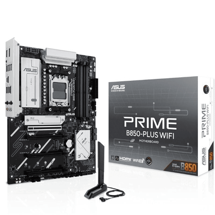 Asus Prime B850 PLUS WIFI Placa Base AM5 -WiFi, Bluetooth, 4x DDR5, 3x M2, 4x Sata III, PCIe 3.0, 4.0, 5.0,USB 2.0, 3.2, USB-C, RJ-45, HDMI, DisplayPo 1