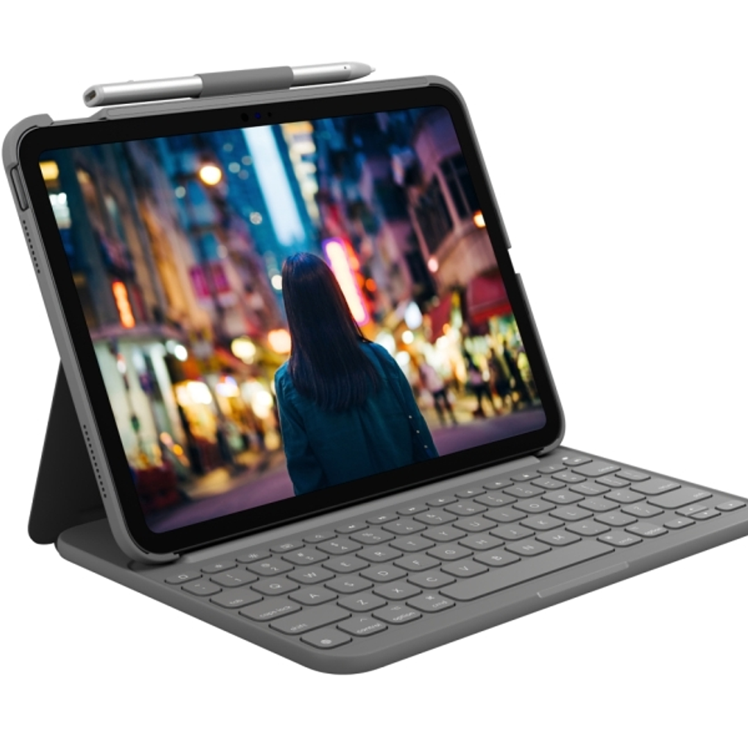Logitech Slim Folio Funda con Teclado para iPad (Gen 10 y A16) - Hasta 3 Años de Autonomia - Tejido Resistente al Agua - Color Grafito 1