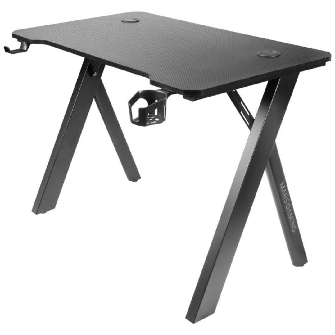 Mars Gaming MGD100RGB Mesa Gaming - Iluminacion RGB Control Remoto - Estructura Acero - Tablero Fibra de Carbono - Soportes Auriculares y Bebidas - Al 1