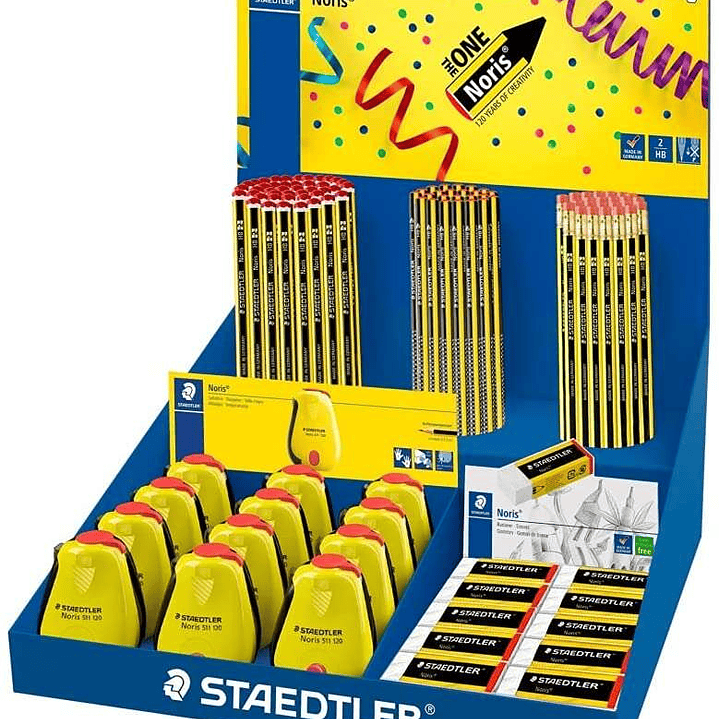 Staedtler Noris 120 Expositor con Lapices + Sacapuntas + Gomas de Borrar 1