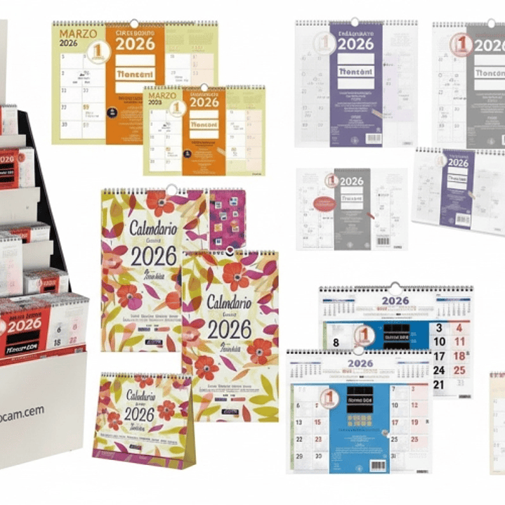 Finocam Expositor de Pie con 169 Calendarios Neutros Surtidos - Anual 2026 - Estructura de Carton - Color Surtidos 1