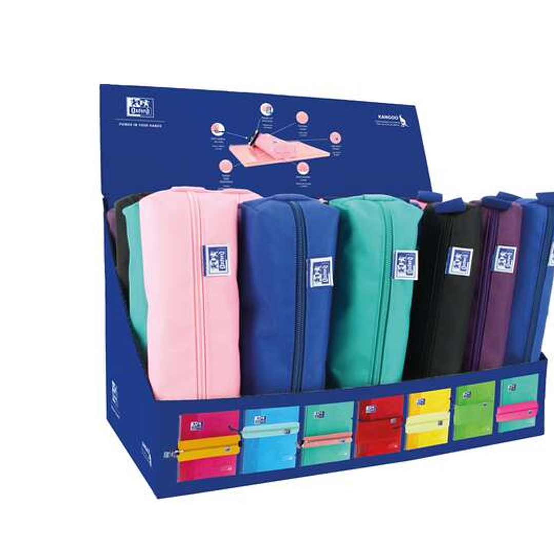 Oxford Kangoo Teens Expositor de 24 Estuches (12 rectangulares medianos, 12 redondos pequeños) - Goma Elastica para unirlo al Cuaderno - Colores Surti 1