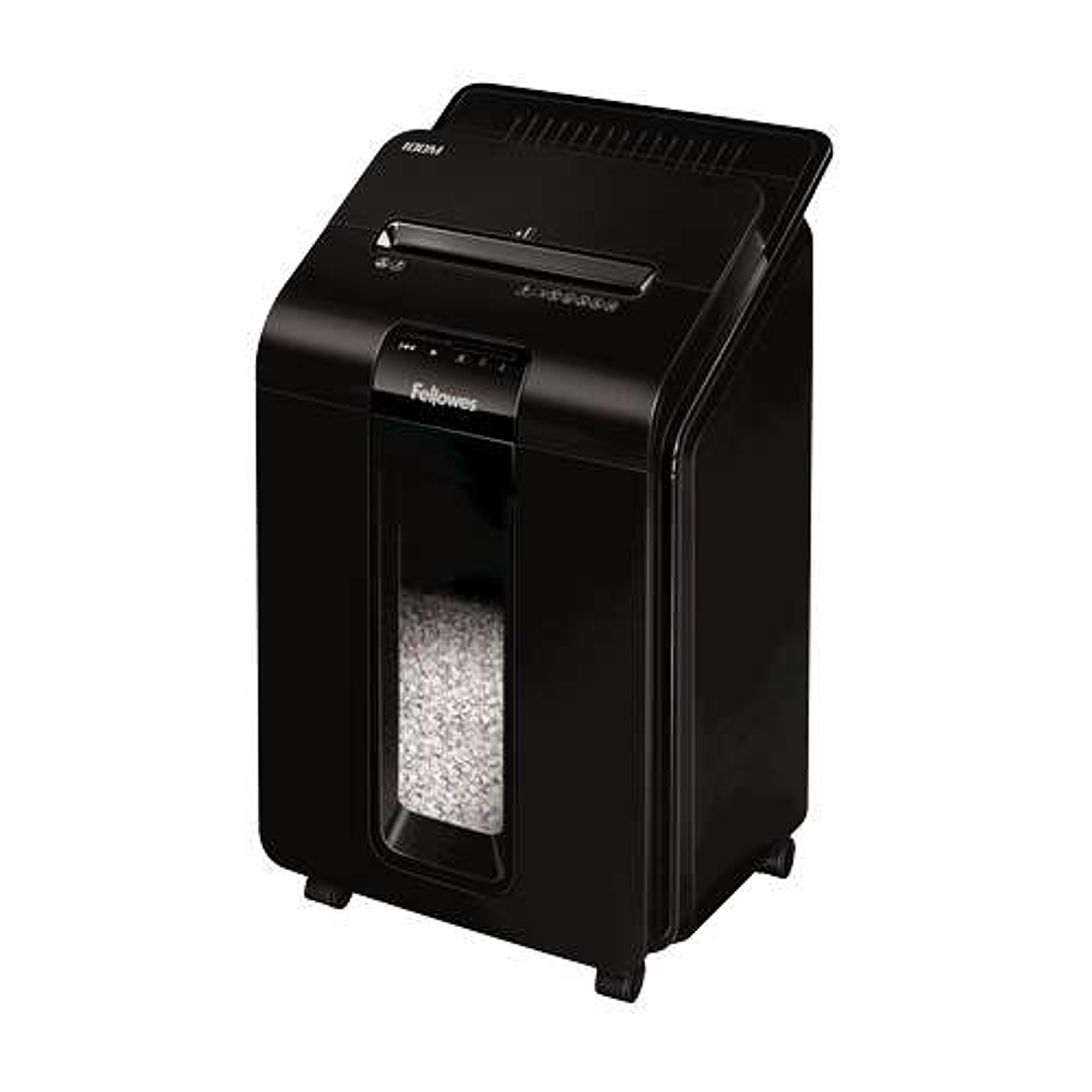 Fellowes AutoMax 100M Destructora de Papel Automatica Minicorte P-4 - Autoalimentacion 100 Hojas, Manual 10 Hojas - Papelera de 23L - Color Negro 1
