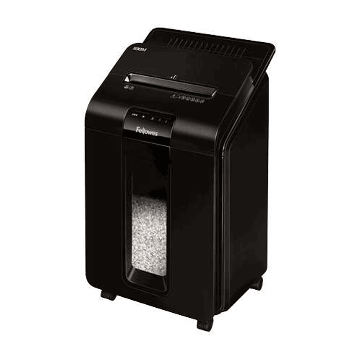 Fellowes AutoMax 100M Destructora de Papel Automatica Minicorte P-4 - Autoalimentacion 100 Hojas, Manual 10 Hojas - Papelera de 23L - Color Negro 1
