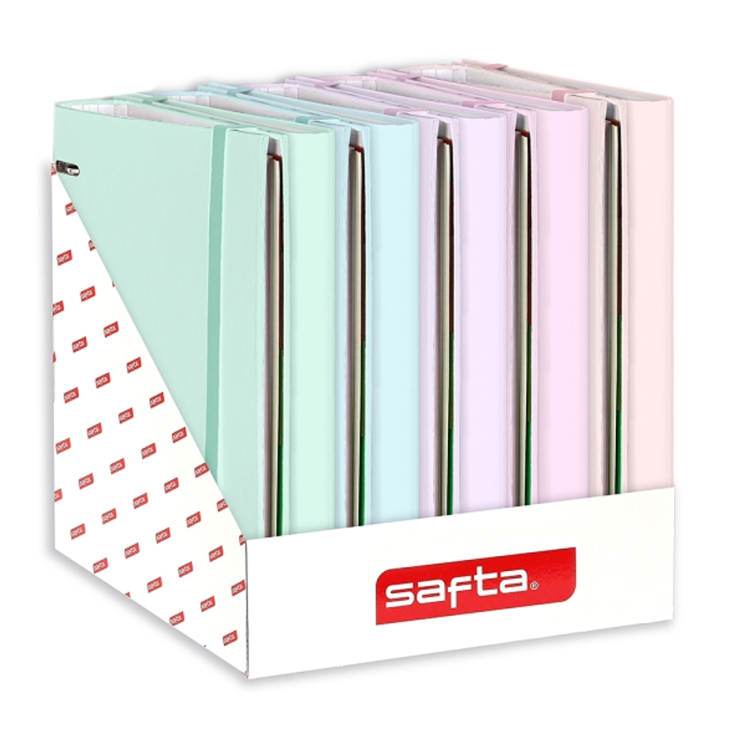 Safta Expositor con 8 Carpetas con 4 Anillas de 35mm - Recambio de 100 Hojas por Carpeta - 290x340x340mm - Colores Surtidos 1
