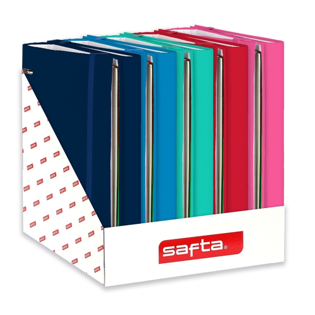 Safta Expositor con 8 Carpetas con 4 Anillas de 35mm - Recambio de 100 Hojas por Carpeta - 290x340x340mm - Colores Surtidos 1