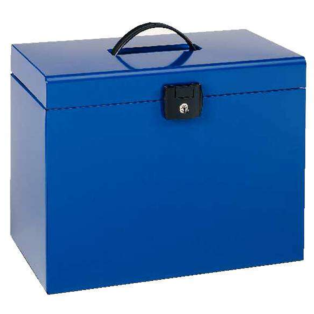 Esselte Home-Box A4 Maletin Metalico - con 5 Carpetas - Azul - con Asa y Cerradura con Llave 1