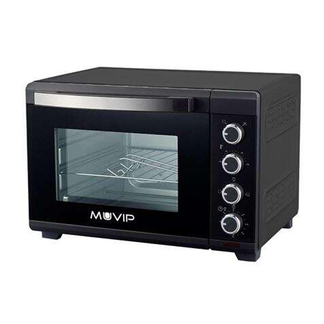 Muvip Horno 2000W 48L - Regulador de Temperatura 100º-230º - Exterior de Acero con Revestimiento - Selector de Tiempo - Puerta de Cristal Templado 1