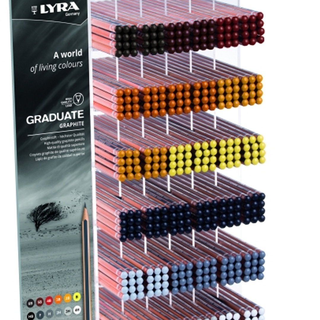 Lyra Graduate Expositor con 432 Lapices de Grafito - Hexagonal - Graduaciones Surtidas - Color Negro 1