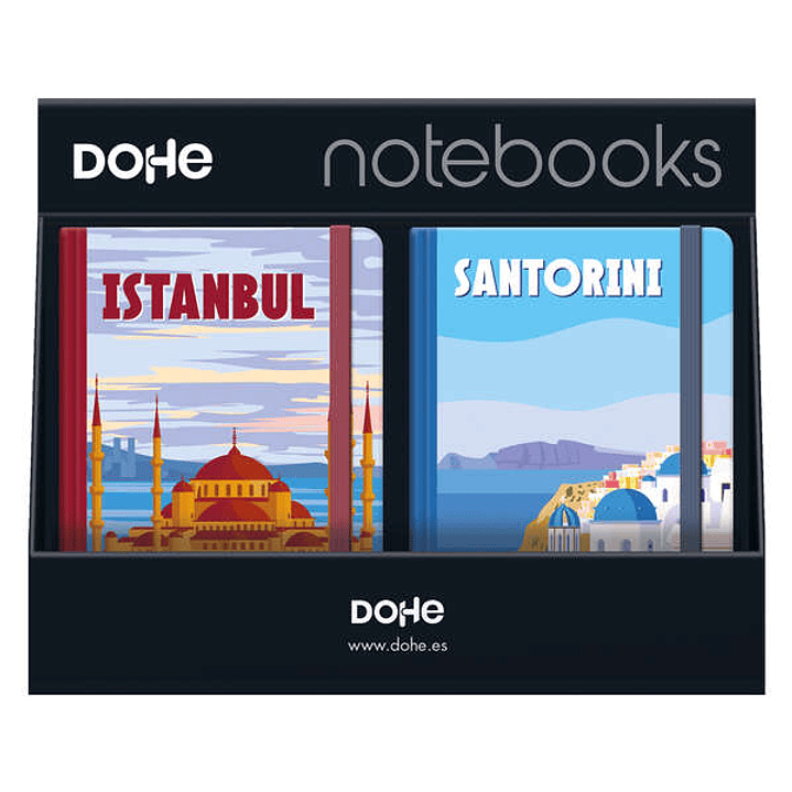 Dohe Expositor con 12 Notebooks Tamaño A5 - 12x17cm - Incluye Notebooks de Santorini, Montecarlo, Italy e Istambul - Ideal para Tomar Notas y Organiza 1