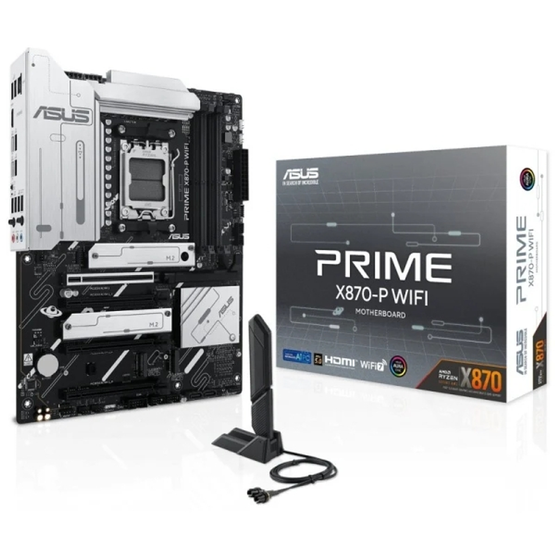 Asus Prime X870-P WIFI Placa Base AM5 -WiFi 7, Bluetooth, 4x DDR5, 4x M2, 4x Sata III, PCIe 4.0, 5.0, USB 2.0, 3.2, USB-C, RJ-45, HDMI, DisplayPort -  1