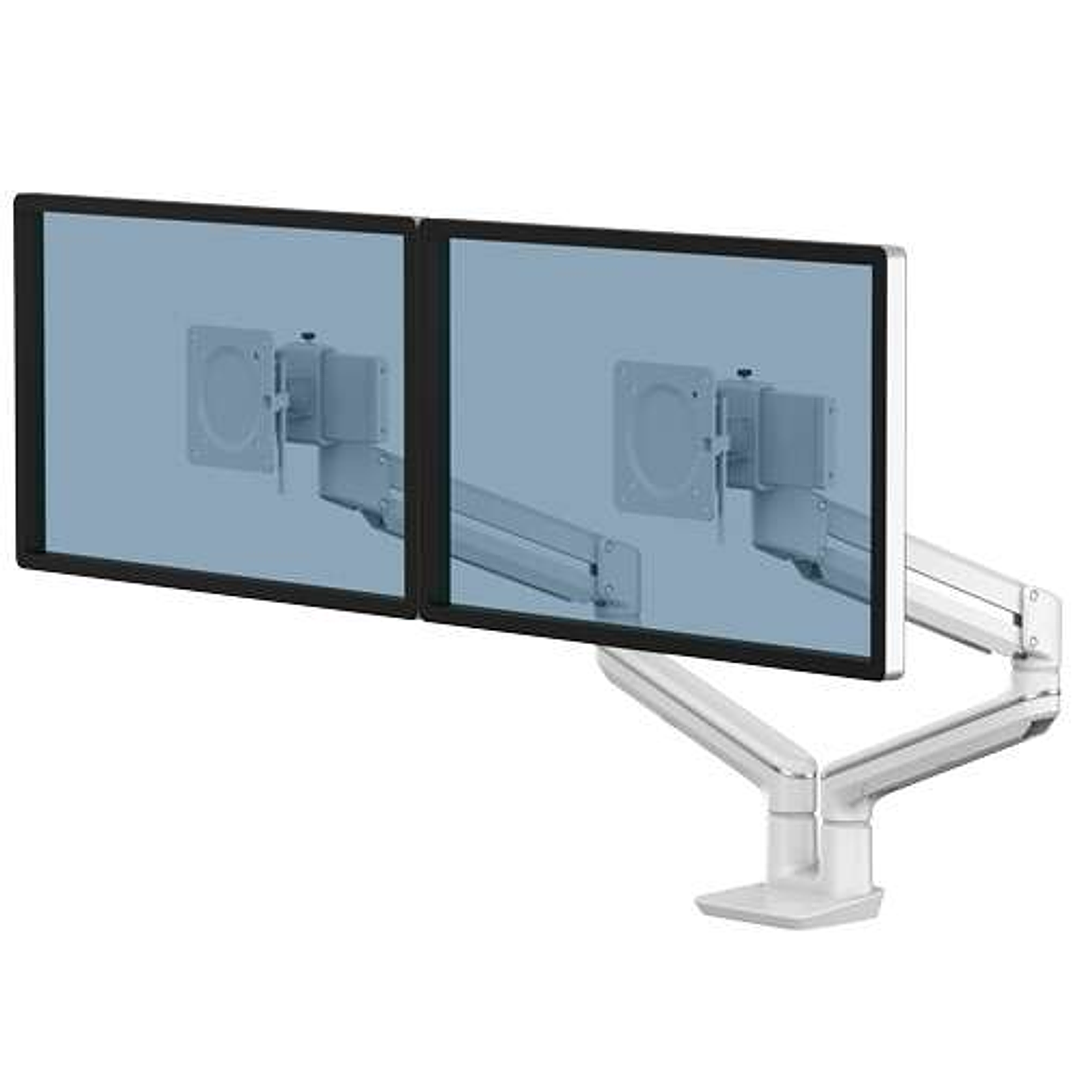 Fellowes Tallo Brazo para Monitor Doble - Brazo giratorio de 270º - Sistema con Muelle de Gas - Hasta 9kg - Color Blanco 1