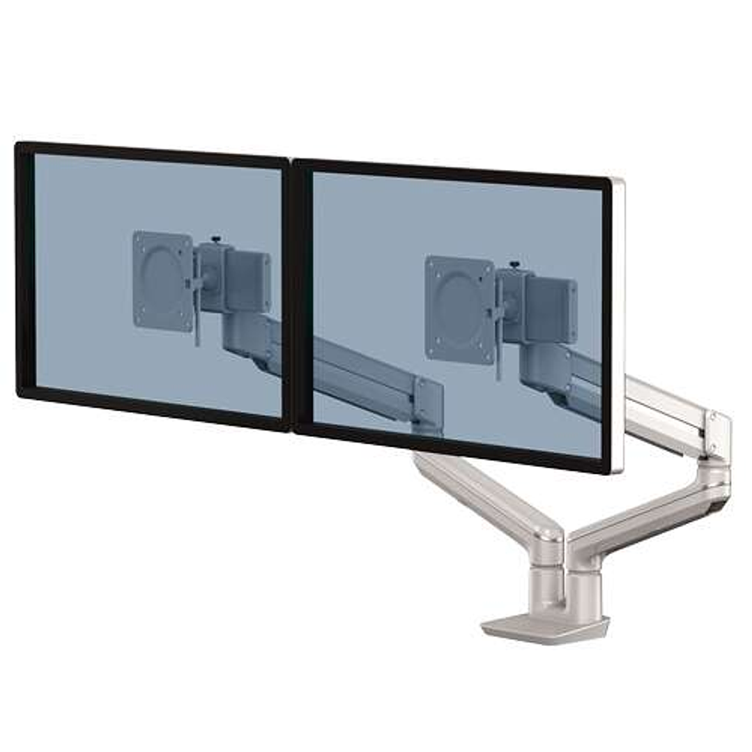 Fellowes Tallo Brazo para Monitor Doble - Brazo giratorio de 270º - Sistema con Muelle de Gas - Hasta 9kg - Color Plata 1