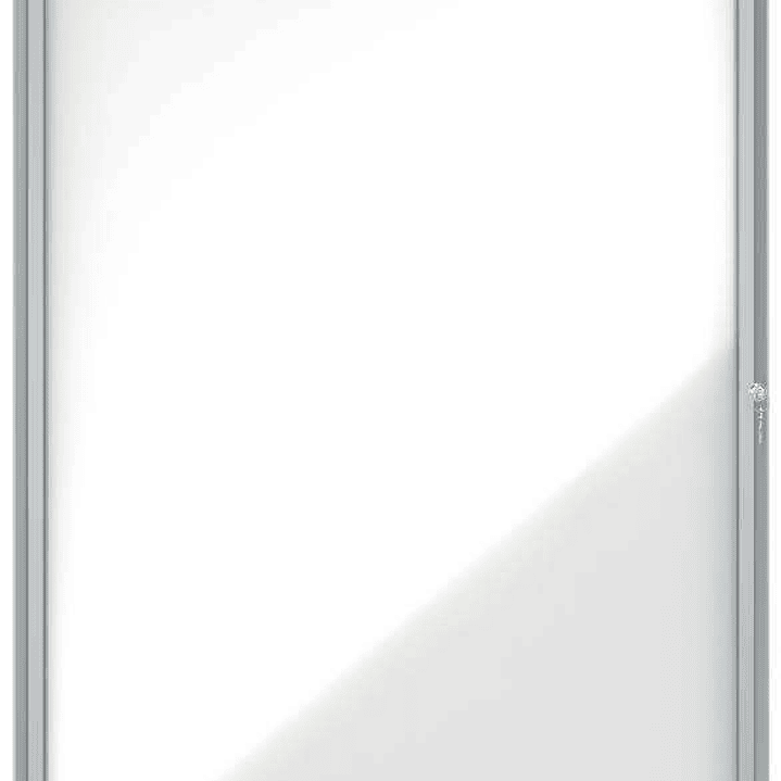 Nobo Vitrina para 9 Hojas A4 con Superficie Blanca Magnetica - 1000x752x37mm - Puerta de Cristal de Seguridad - Marco de Aluminio - Color Blanco 1