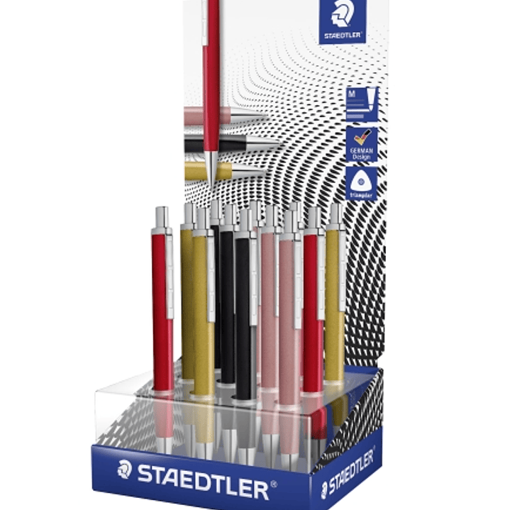 Staedtler Triplus Expositor con 12 Boligrafos Retractiles - Tinta Azul - Ancho de Linea M - Colores Surtidos 1