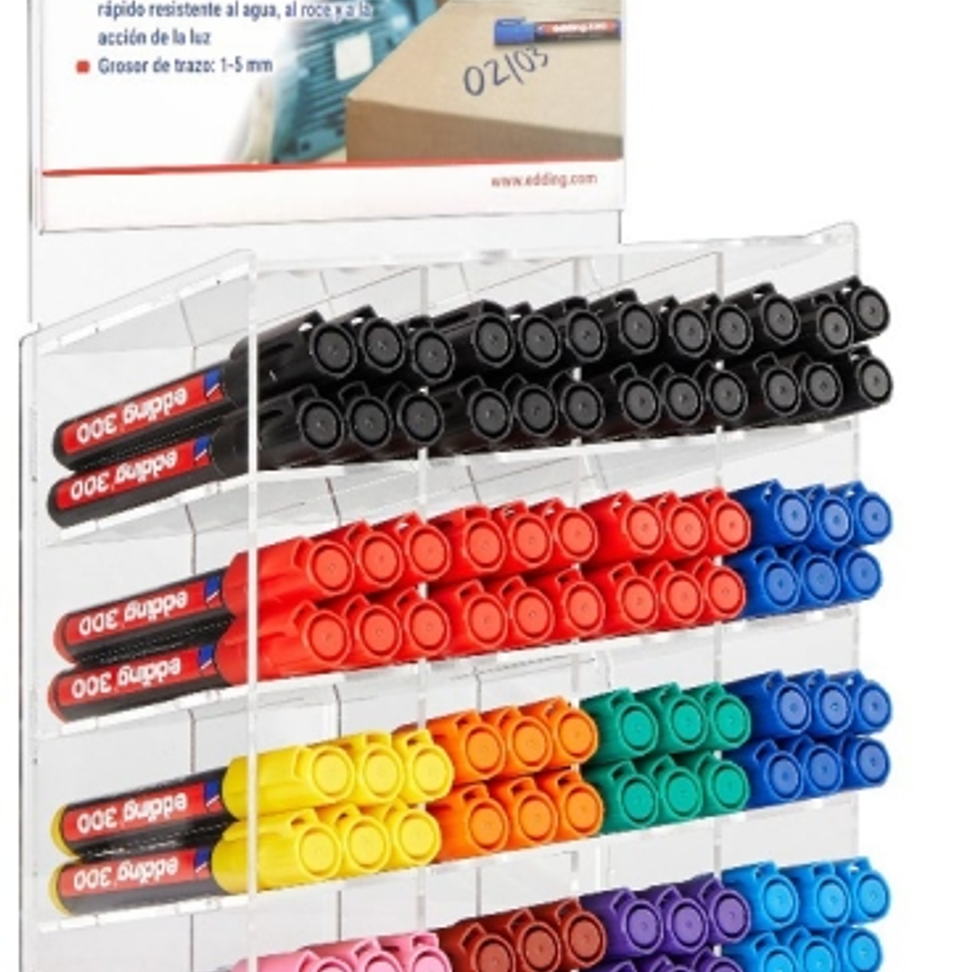 Edding 330 Expositor con 96 Rotuladores Permanentes - Punta Biselada - Trazo entre 1 y 5 mm. - Tinta casi Inodora - Capuchon con Clip - Secado Rapido  1