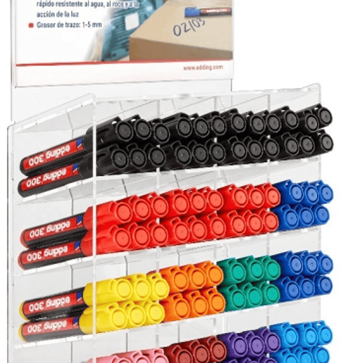 Edding 330 Expositor con 96 Rotuladores Permanentes - Punta Biselada - Trazo entre 1 y 5 mm. - Tinta casi Inodora - Capuchon con Clip - Secado Rapido  1