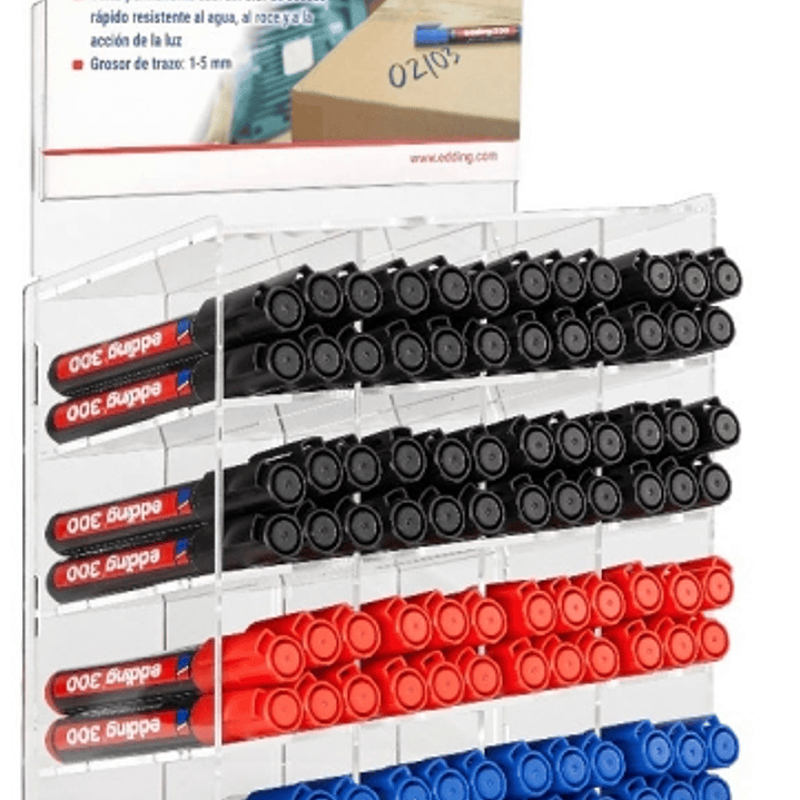 Edding 330 Expositor con 96 Rotuladores Permanentes - Punta Biselada - Trazo entre 1 y 5 mm. - Tinta casi Inodora - Capuchon con Clip - Secado Rapido  1