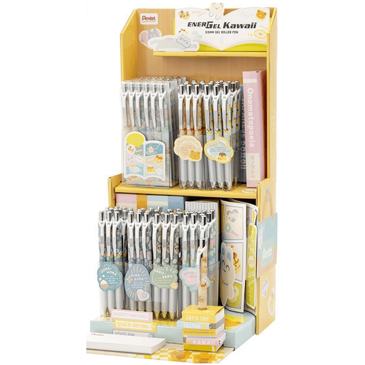 Pentel Energel Kawaii Expositor con 72 Boligrafos de Tinta Gel Retractiles 0.5mm - Trazo 0.25mm - Recargable - Grip de Agarre - 54% Plastico Reciclado 1