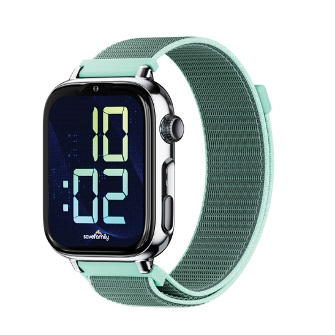 Savefamily Reloj Inteligente Infantil SaveWatch Plus 2 - Pantalla Amoled - Carcasa Plateada - Correa Tela Ocean 1