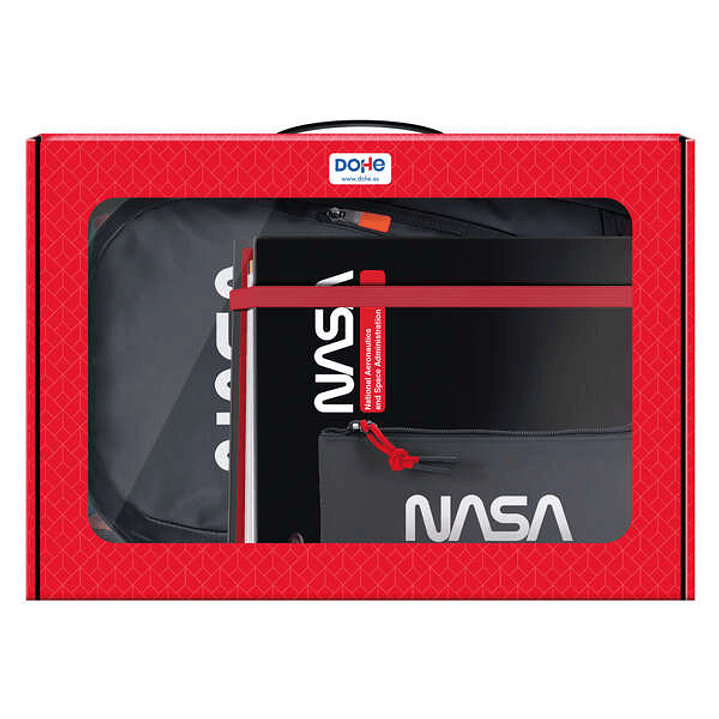 Dohe Pack Mochila, Carpeta y Portatodo Nasa Black - Maletin Regalo 365x515x105mm - Carpeta A4 Recambio - Mochila 3 Compartimentos Grande - Portatodo T 1