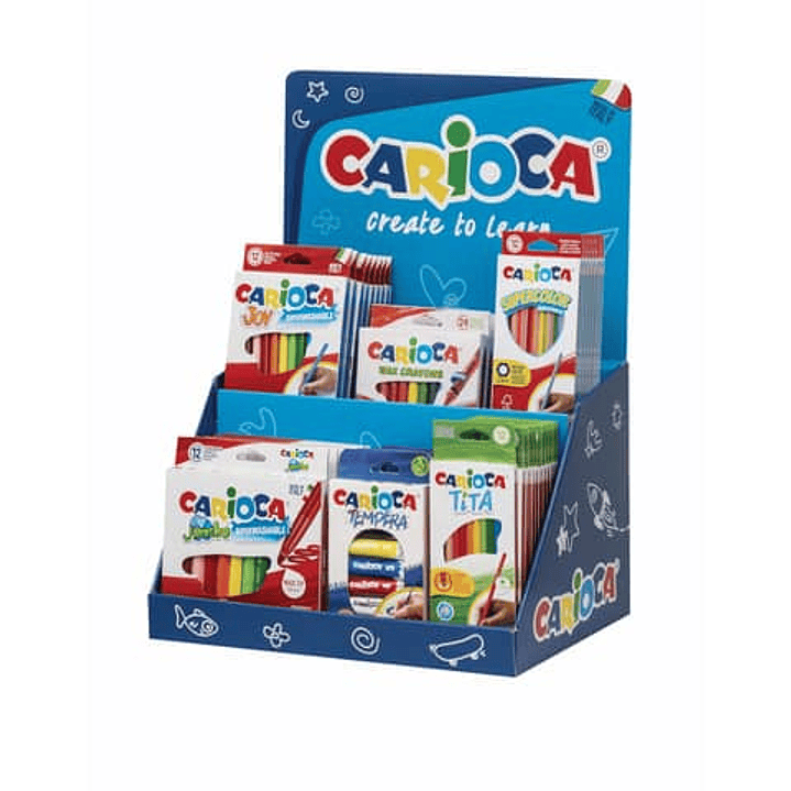 Carioca Expositor Core Incluye 8 Joy Box 12uds, 12 Supercolor Pencils Box 12uds, 6 Tempera Tubes 12ml x 5uds, 6 Jumbo Box 12uds, 12 Tita Box 12uds, 4  1