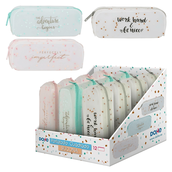 Dohe Expositor con 12 Portatodos Simples de Silicona Semitranslucida - Cierre de Cremallera - Adornos de Colores - Colores Surtidos 1