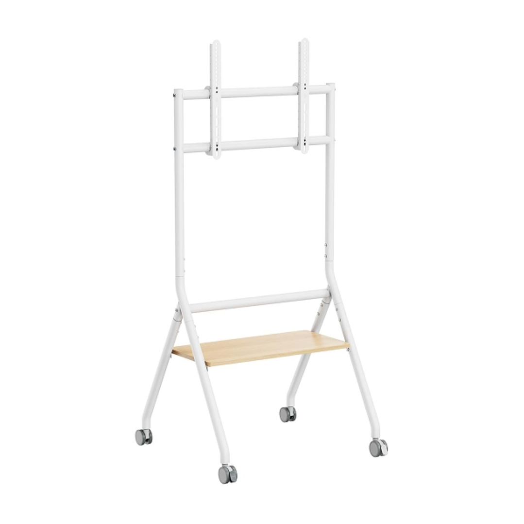 Aisens Soporte de Suelo ECO con Rueda - 1 Bandeja para Pantalla Interactiva/TV 80kg de 37-86 - Color Blanco/Madera 1