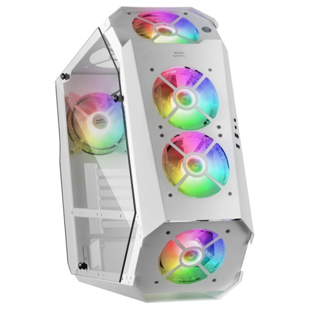 Mars Gaming MC51 Torre Premium - 5 Ventiladores ARGB - Controladora con Mando - Doble Cristal Templado - 40 Efectos de Luz RGB - Color Blanco 1