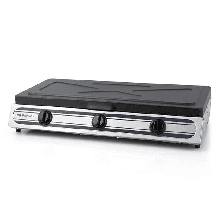 Orbegozo FO 3510 Hornillo a Gas Inoxidable - Compacto y Seguro - 3 Quemadores - Encendido Piezoelectrico - para Gas Butano/Propano 1