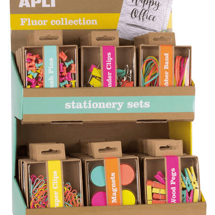 Apli Fluor Collection Expositor de Productos Basicos - Colores Surtidos Fluor - Diseño Moderno - Incluye Push Pins, Gomas Elasticas, Pinzas Abatibles, 1