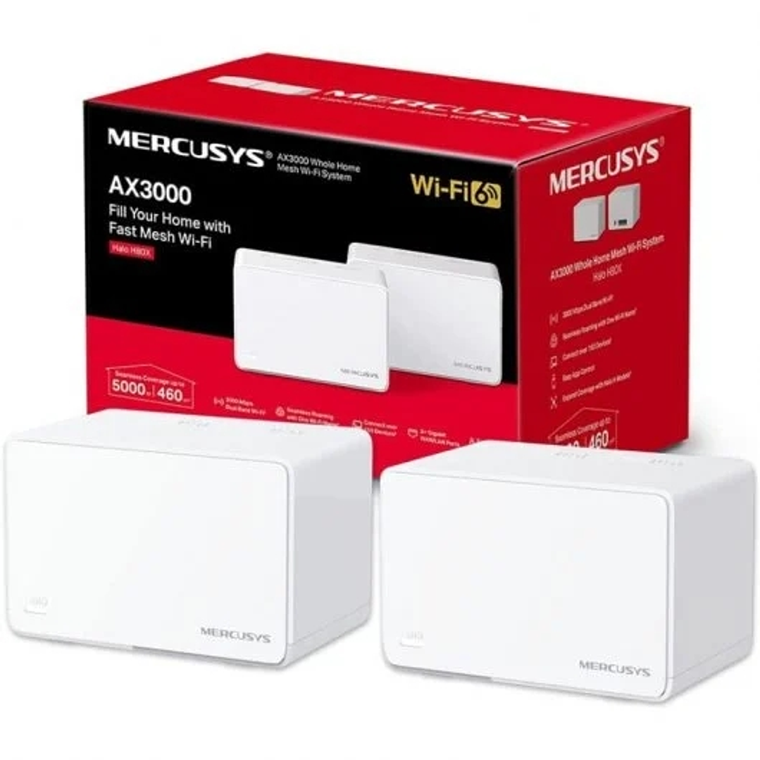 Mercusys H80X Sistema Wi-Fi 6 Mesh AX3000 Doble Banda - 2 Unidades Halo - Cobertura hasta 650 m² - 3 Puertos Gigabit por Unidad Halo - Color Blanco 1