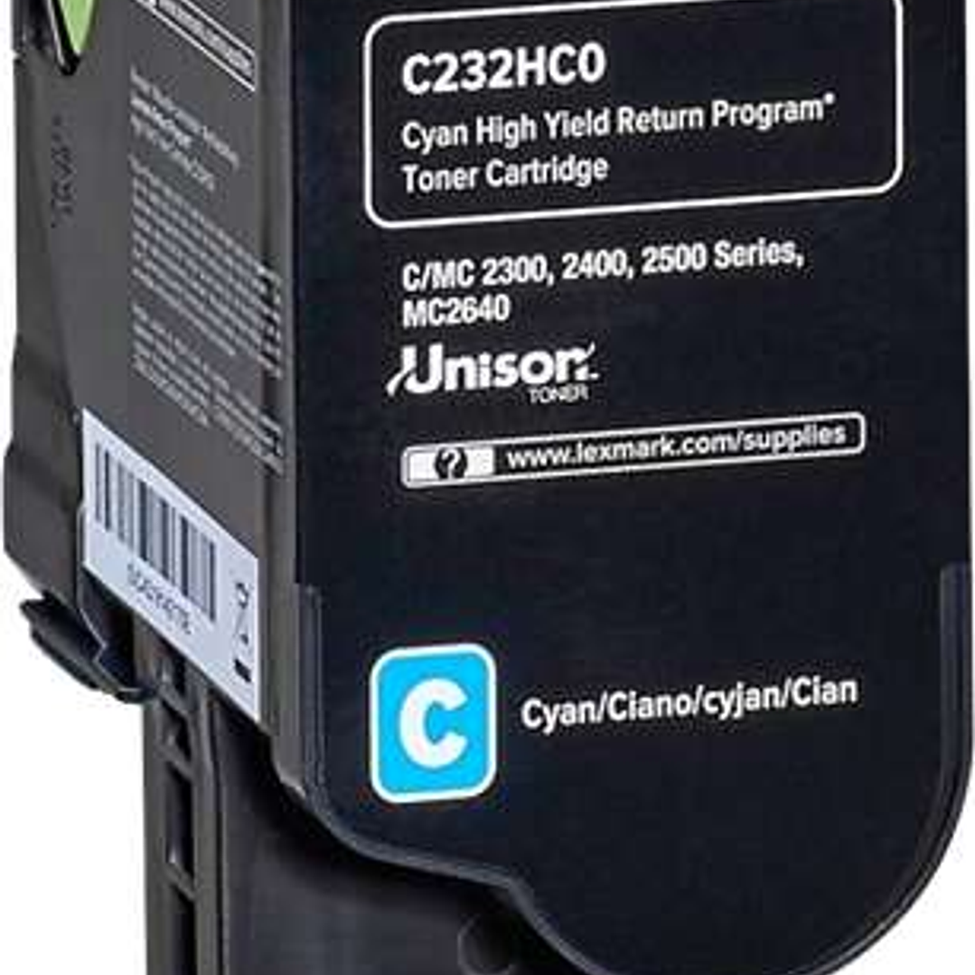 Lexmark C2325/C2425/C2535/MC2325/MC2425/MC2535/MC2640 Cyan Cartucho de Toner Original - C232HC0 1