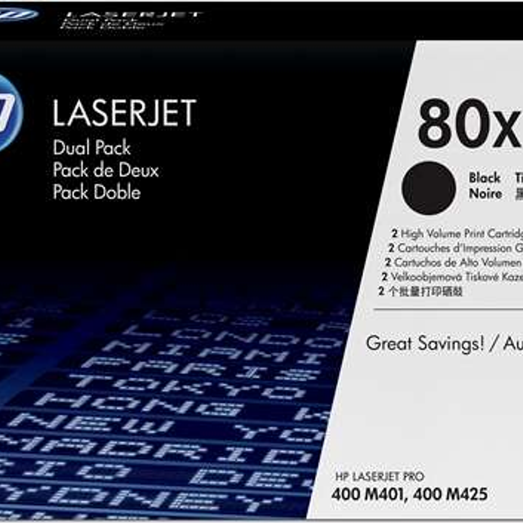 HP CF280X Negro Pack de 2 Cartuchos de Toner Originales - 80X 1